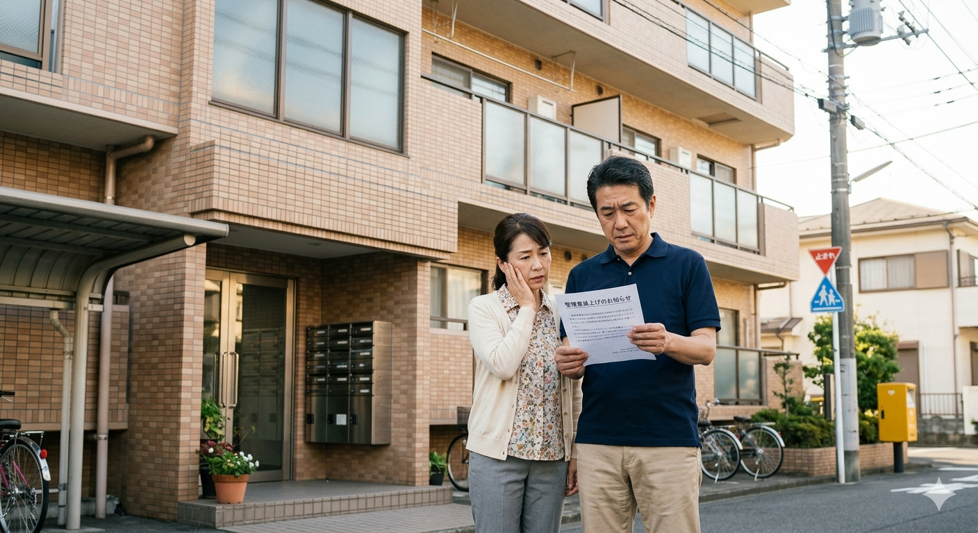 マンション管理費の値上げと家計を確認するイメージ