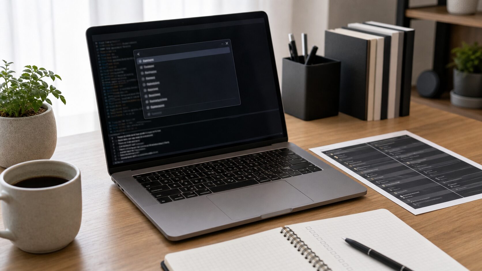Claude Codeコマンド一覧を学ぶ開発デスクのイメージ
