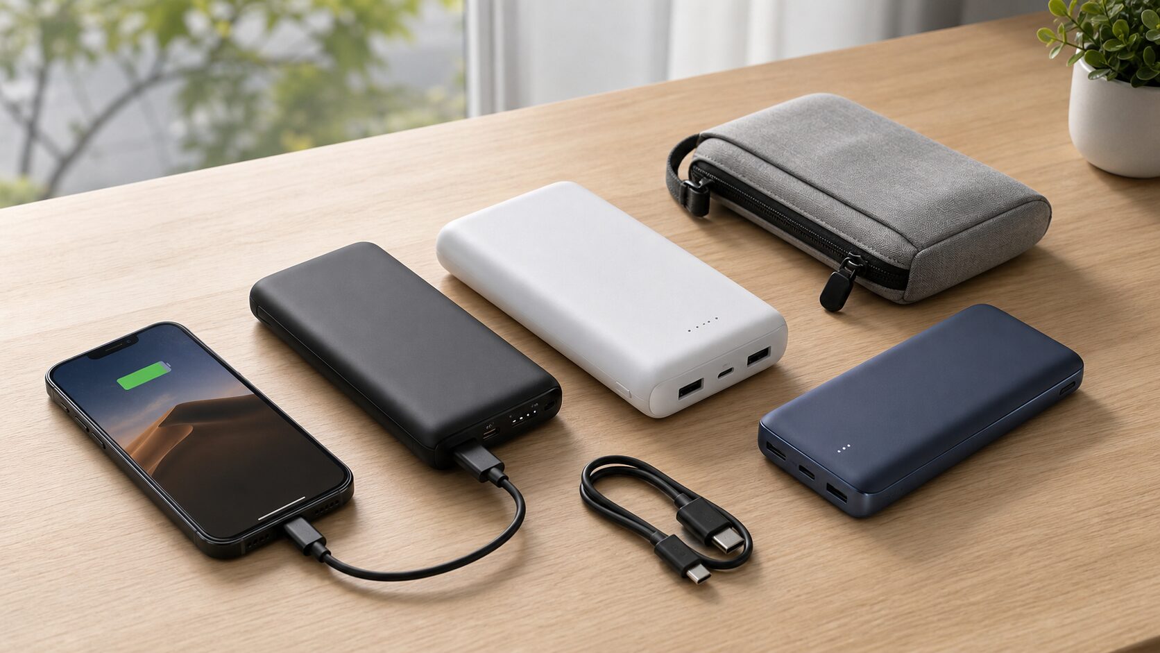 スマホと複数のモバイルバッテリーを比較するイメージ