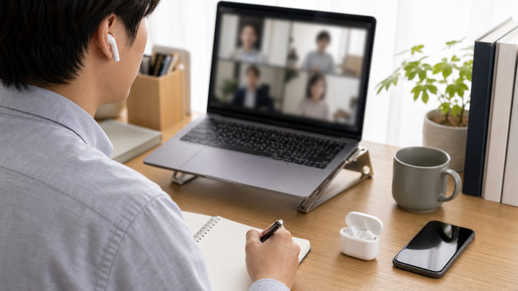 ワイヤレスイヤホンをWeb会議や通話で使うイメージ