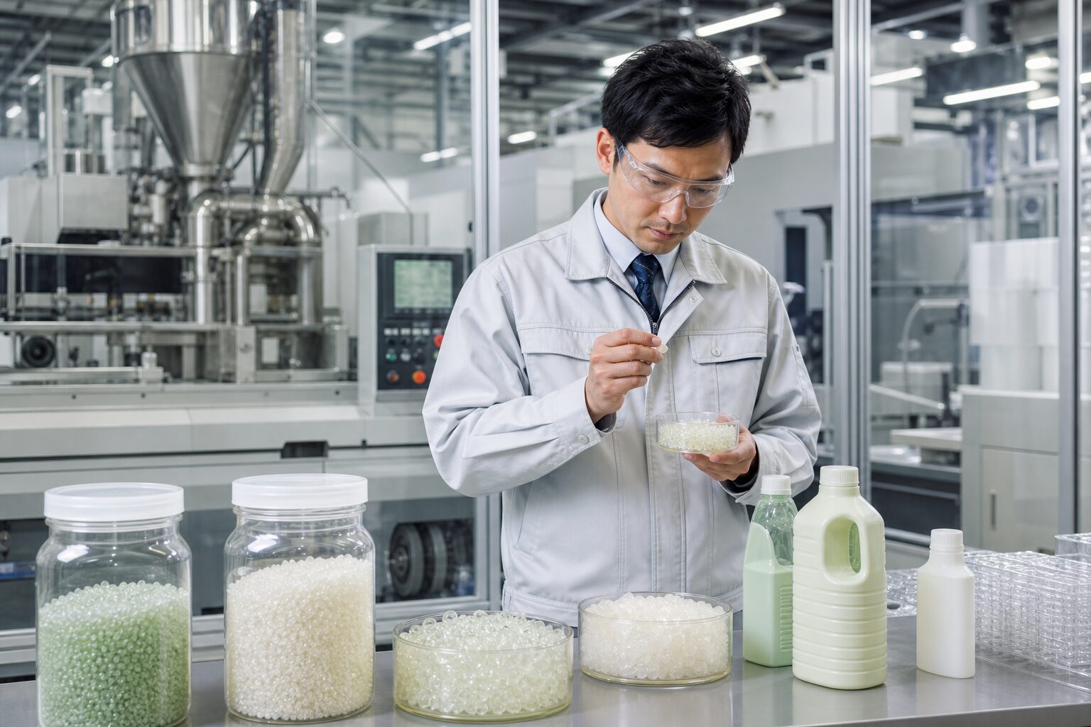 バイオナフサとプラスチック原料を検討する製造現場のイメージ