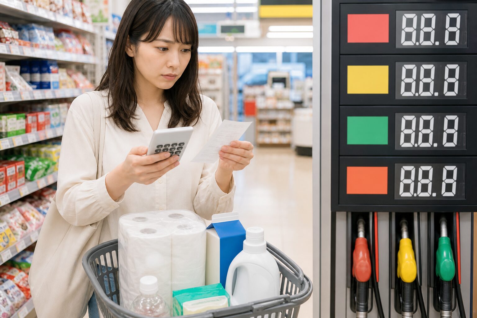 日用品の価格と家計を見直す買い物のイメージ