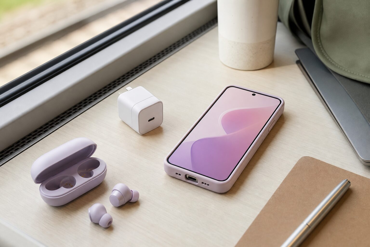 コンパクトスマートフォンと充電環境のイメージ