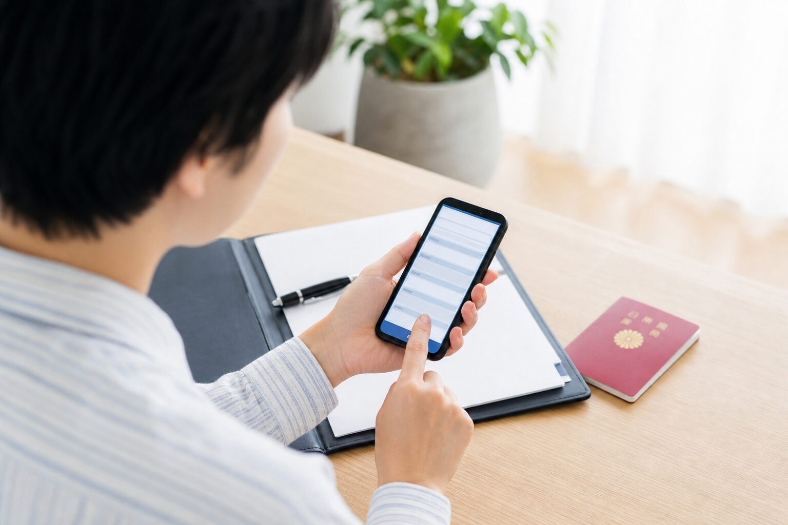 スマートフォンでパスポート申請を準備するイメージ