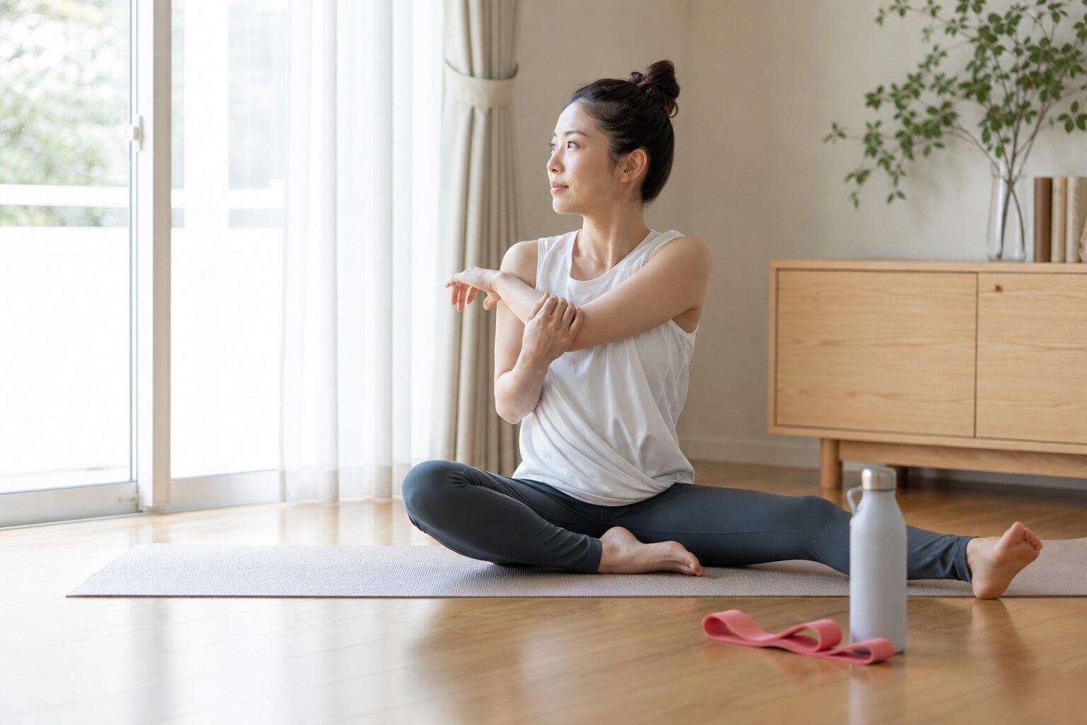 自宅で行うストレッチと健康管理のイメージ
