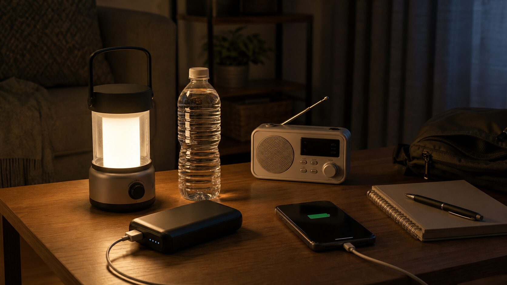 停電時のライトとモバイルバッテリーのイメージ