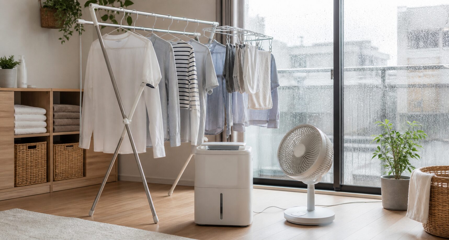 部屋干しレスキュー家電を使う室内干しのイメージ