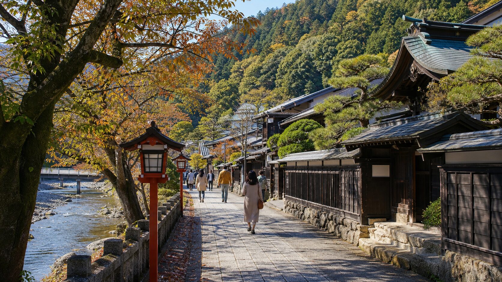 秩父の神社周辺を歩く街並みのイメージ