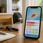 スマートフォンで気象情報を確認する家庭のイメージ